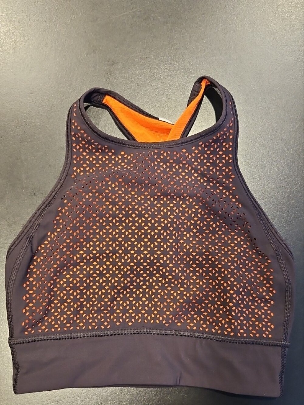 lululemon athletica Black & Orange Laser-Cut Racerback Sports Bra Sz.2